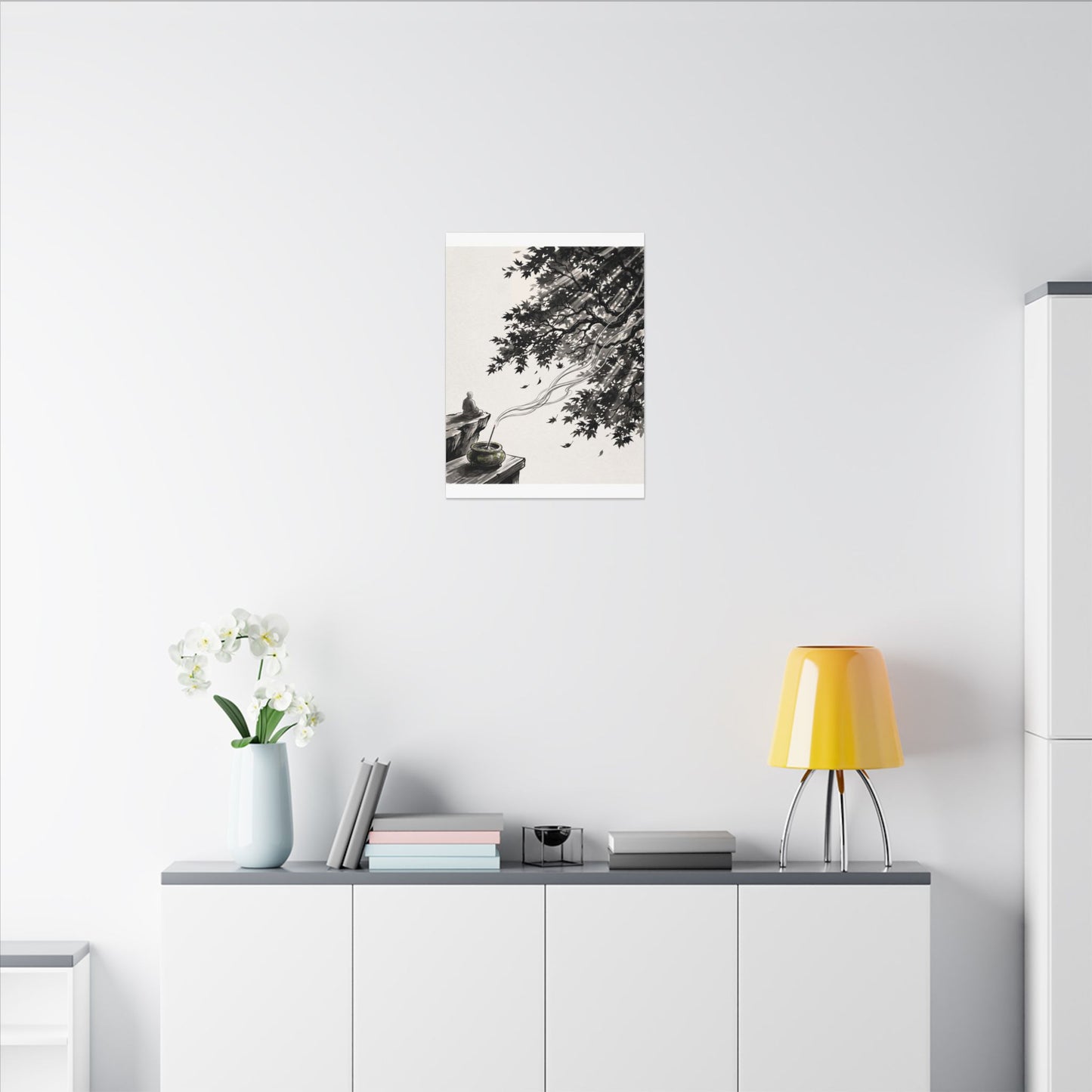 Serene Incense Smoke Canvas Art - Ukiyo E Inspired Zen