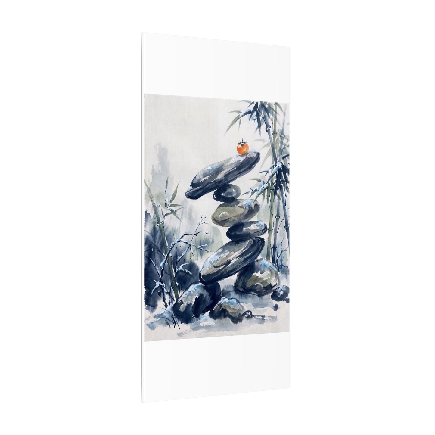 Zen River Stones in Moonlight | Sumi E Canvas Art