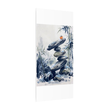 Zen River Stones in Moonlight | Sumi E Canvas Art