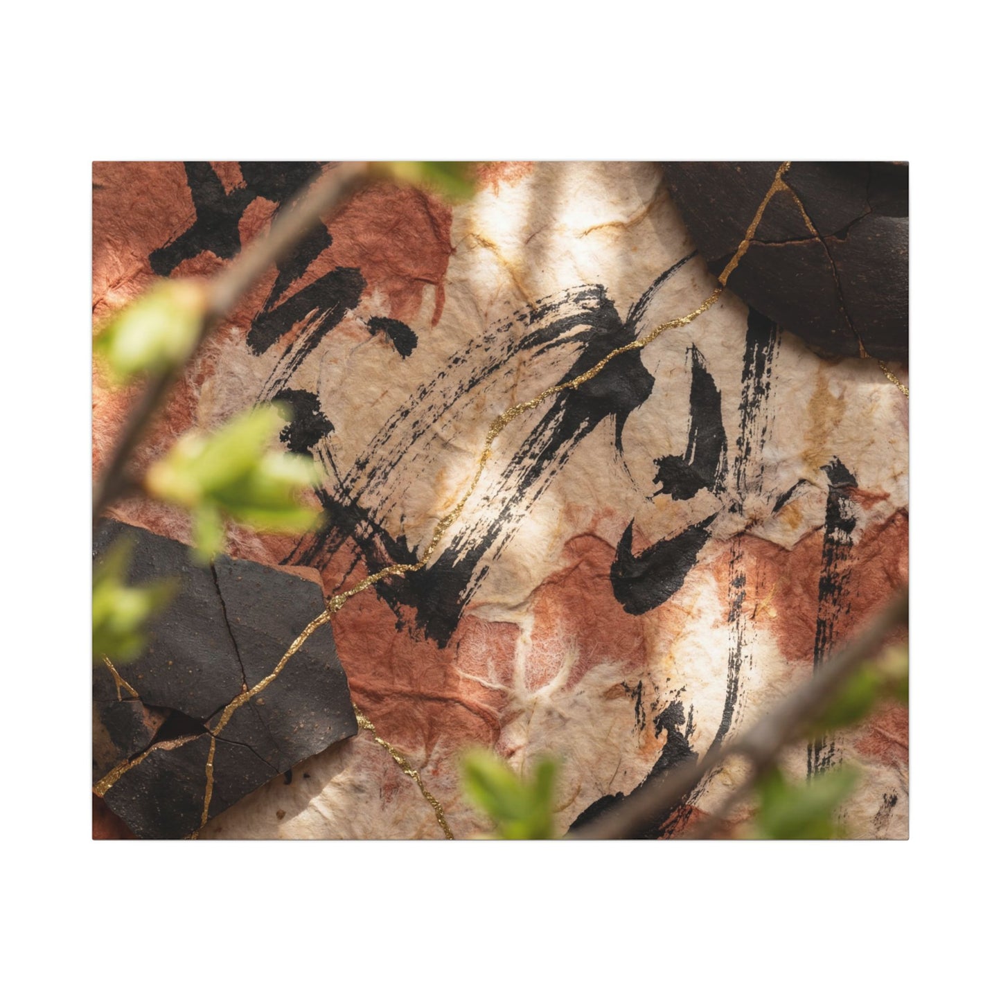 Datsuzoku Ink Brushstroke Canvas Art - Kintsugi Gold Repair