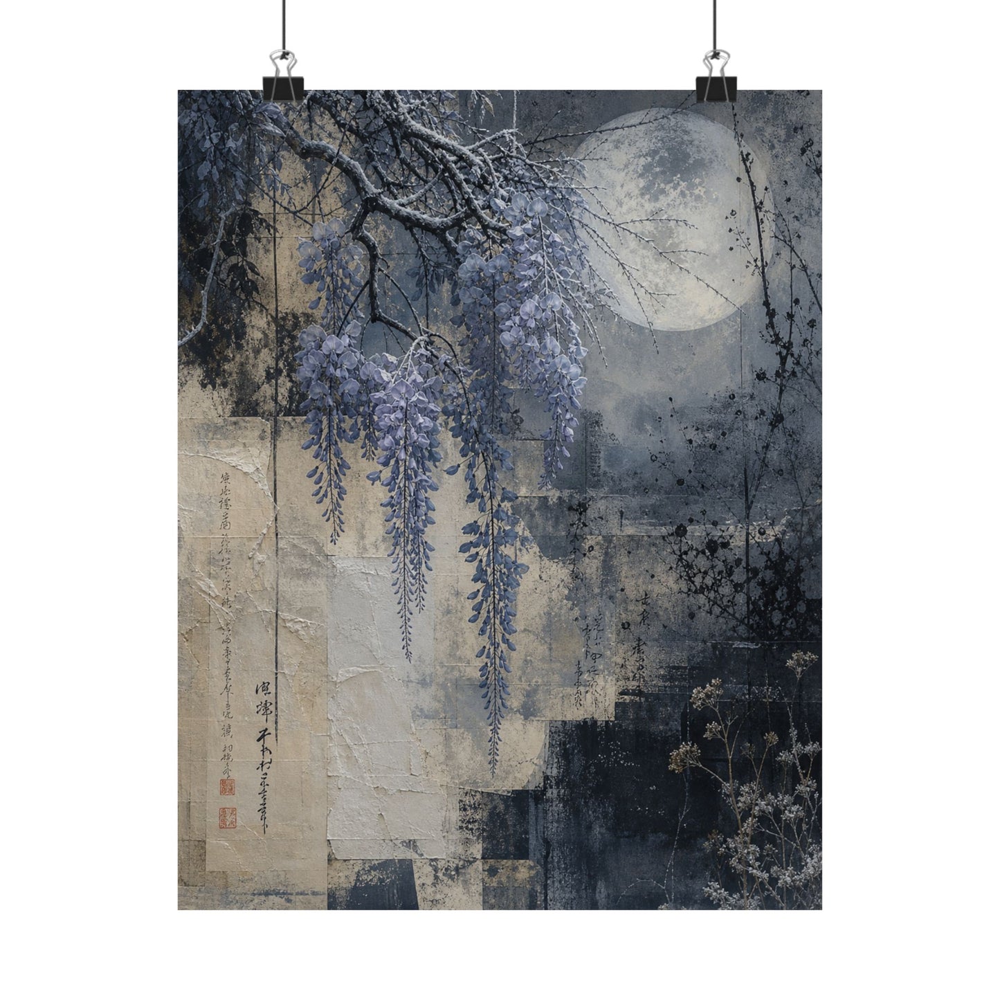 Moonlight Wisteria Wall Art Print - Japandi Seijaku