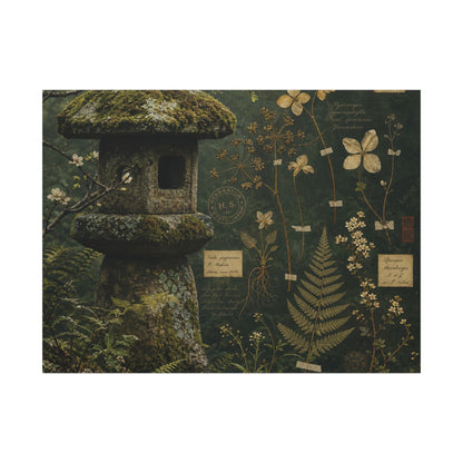 Spring Stone Lantern Herbarium Canvas Art | Nostalgic Decor