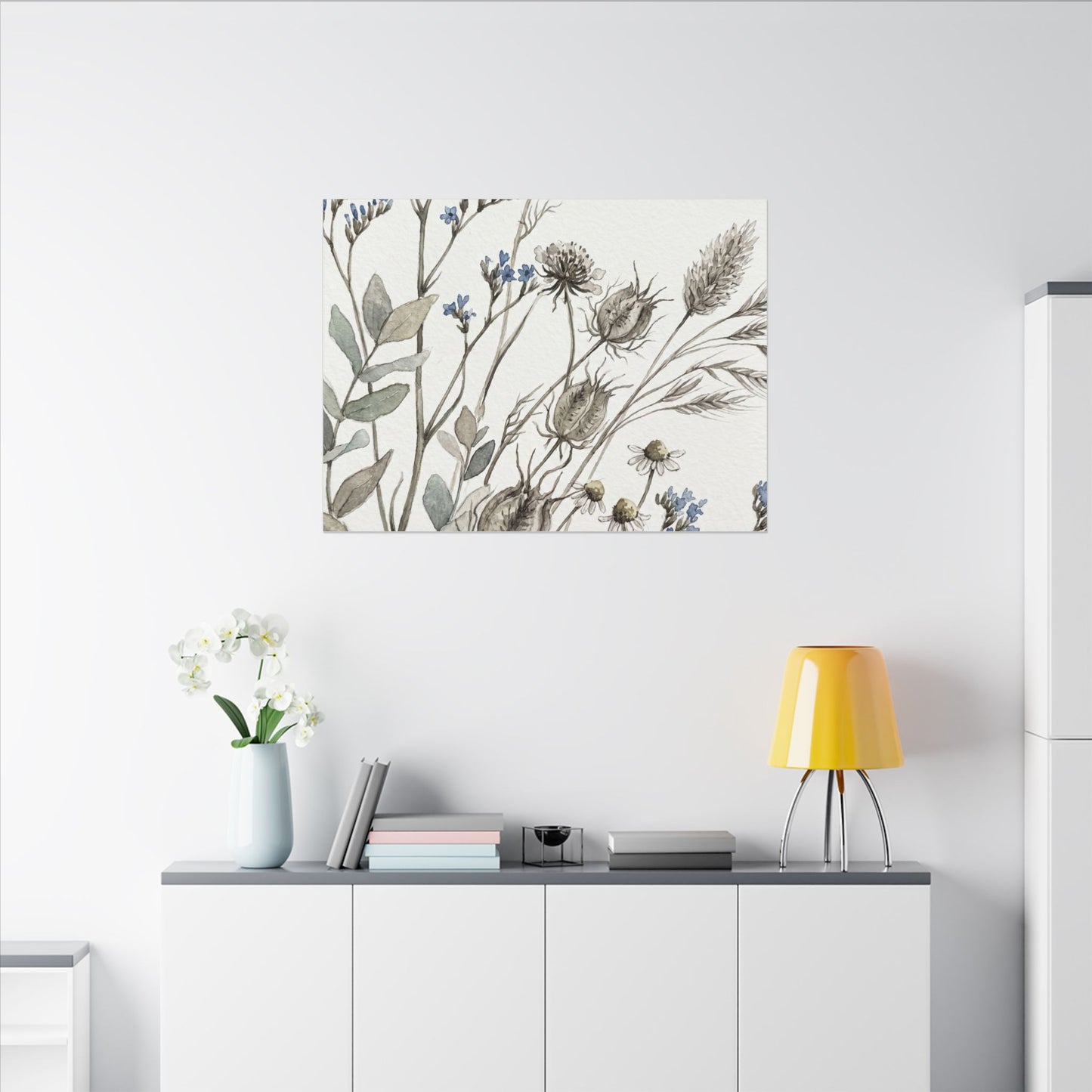 Dried Flowers Canvas Art | Summer Japandi Watercolor Art