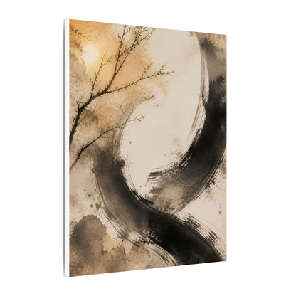 Japandi Ink Brushstroke in Golden Hour | Watercolor Canvas Art