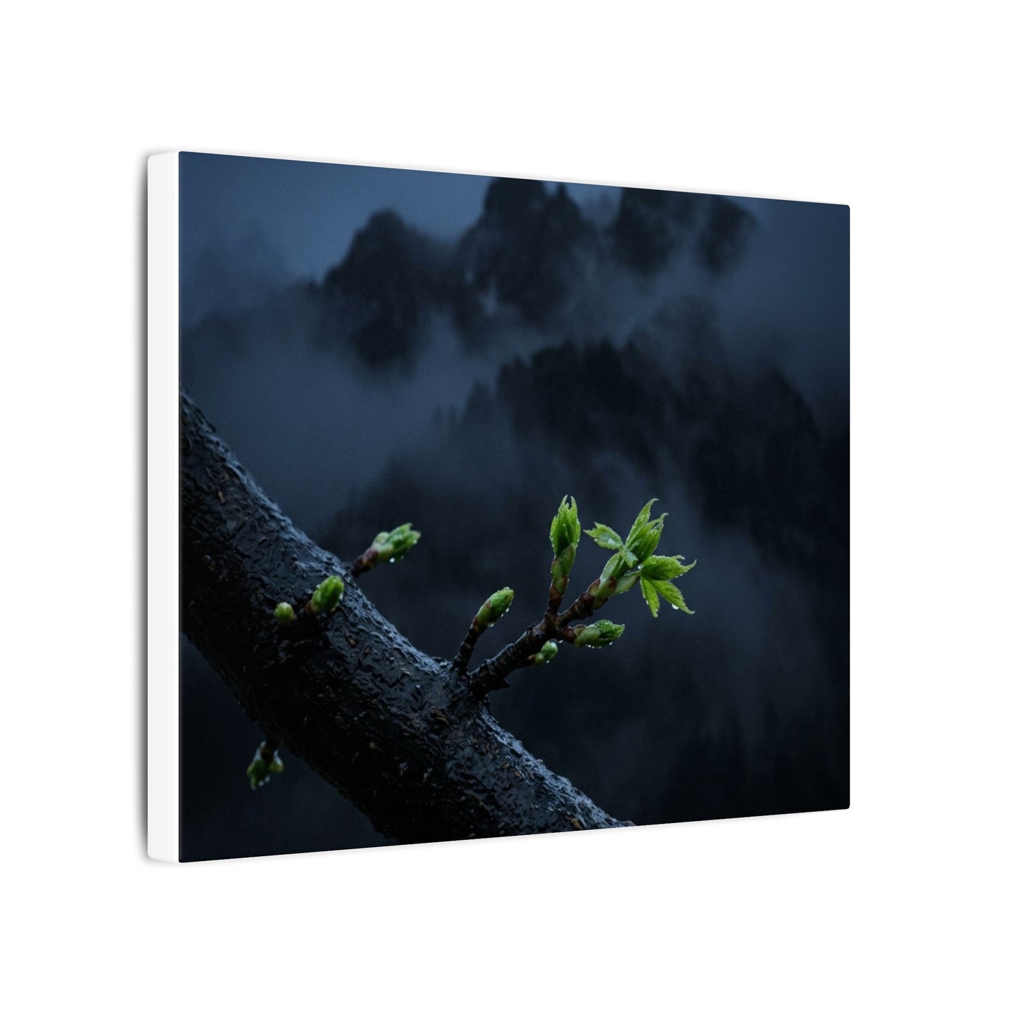 Moonlight Mountain Mist Canvas Art - Dark Japandi Kanso