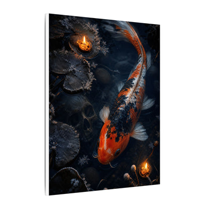 Koi Pond Canvas Art | Winter Dark Japandi Shadow Zen Art
