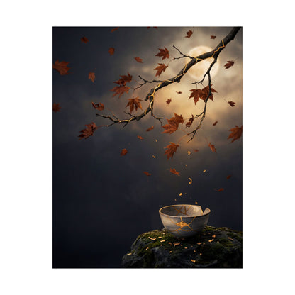 Kintsugi Moonlit Garden in Golden Hour | Gold Repair Wall Art Print