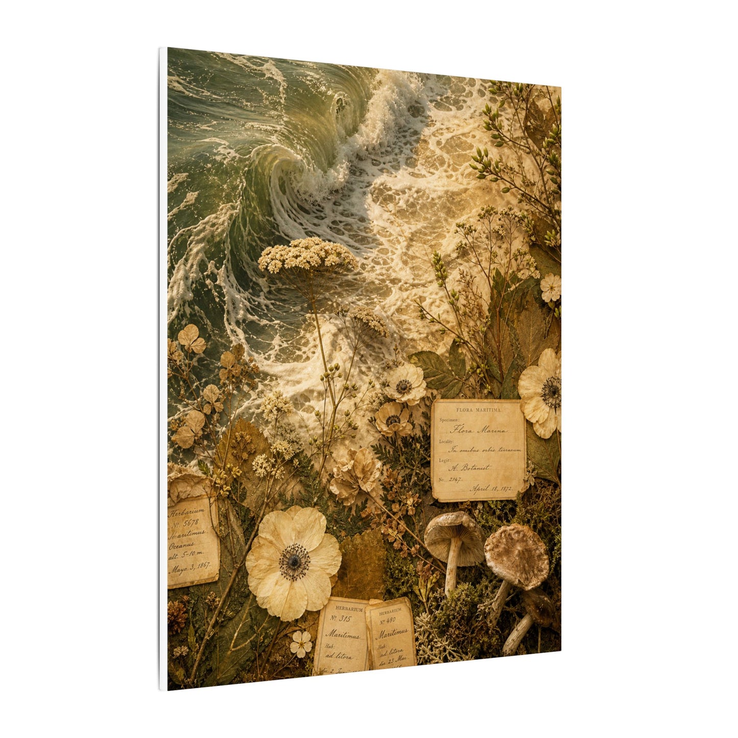 Spring Ocean Wave Herbarium Canvas Art | Nostalgic Decor