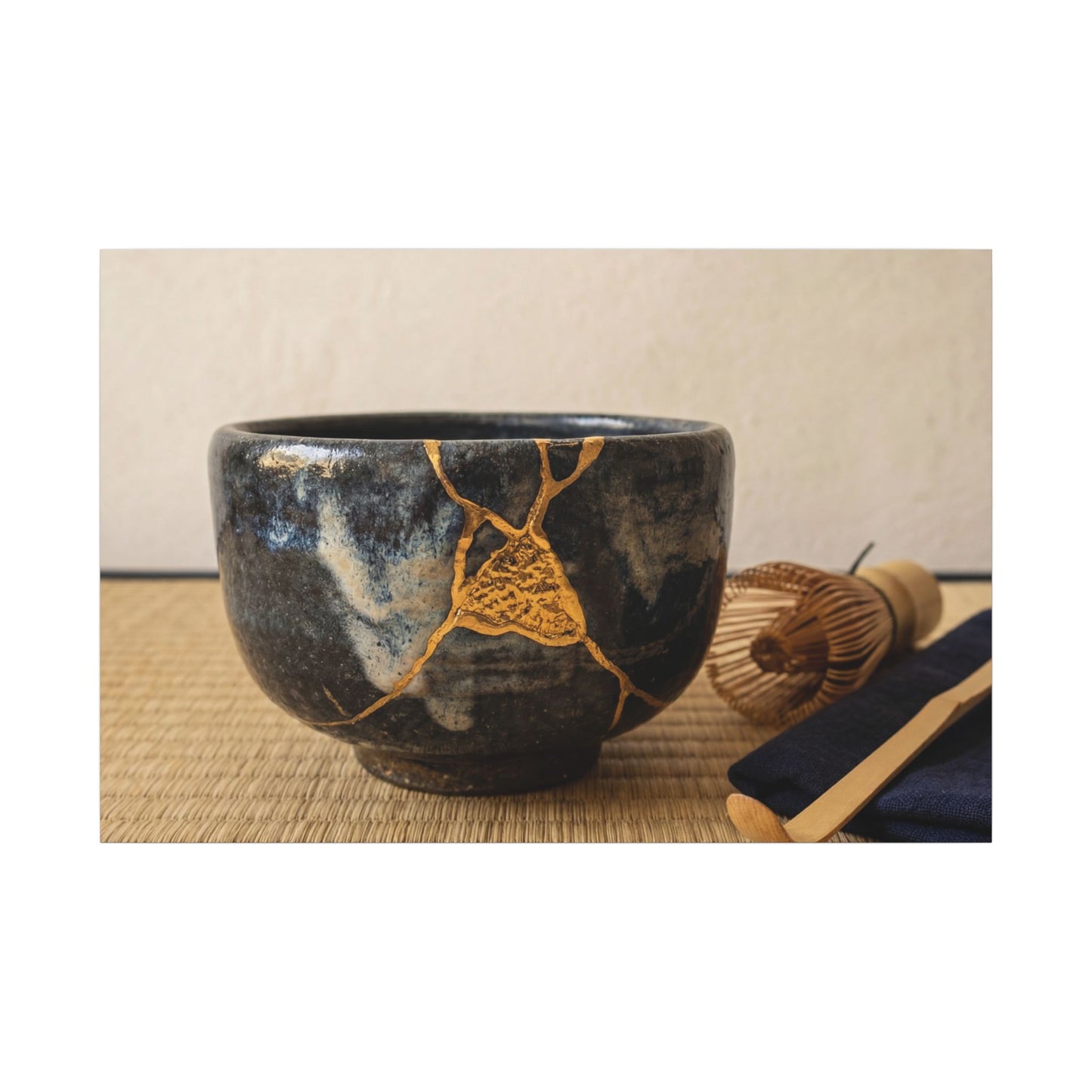 Kanso Tea Ceremony Canvas Art - Kintsugi Gold Vein
