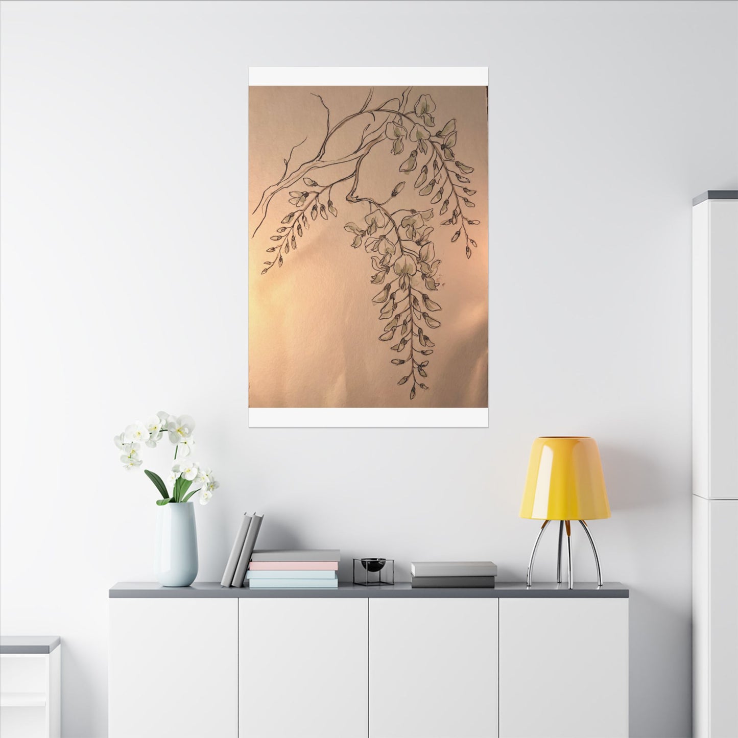 Japandi Wisteria in Candlelight | Minimal Line Canvas Art