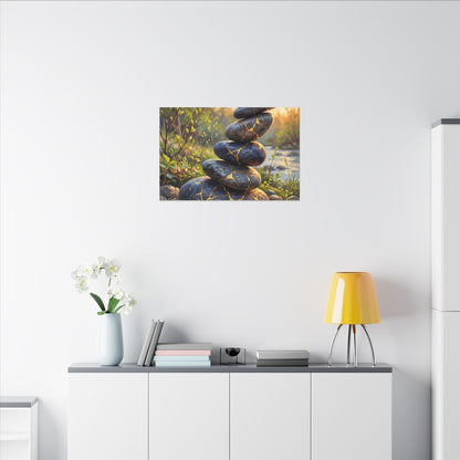Spring River Stones Gold Repair Canvas Art | Healing Decor