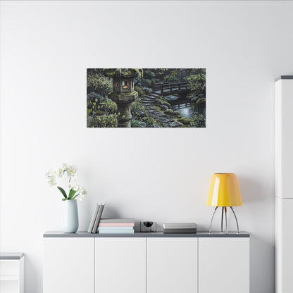 Japandi Stone Lantern in Moonlight | Texture Canvas Art