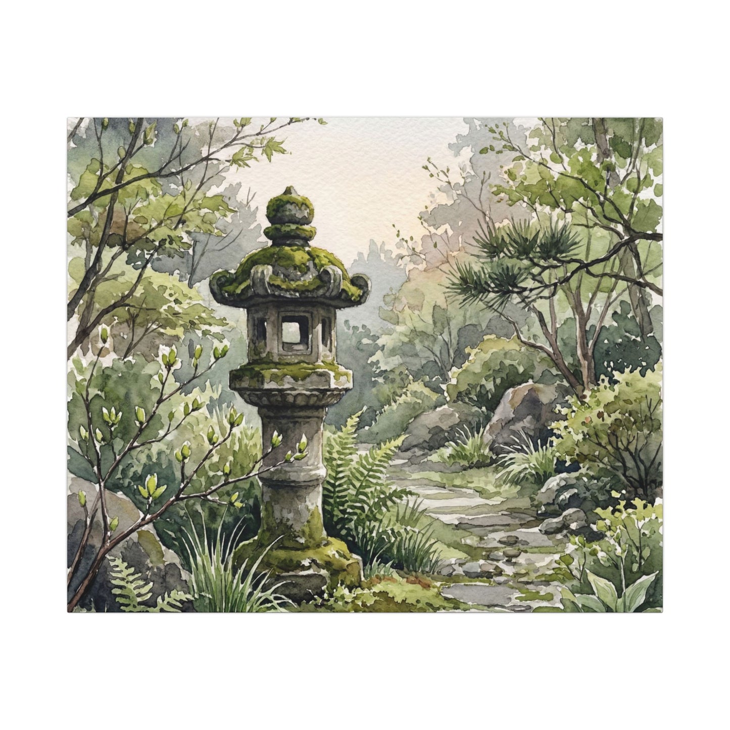 Neutral Stone Lantern Canvas Art - Watercolor Japandi