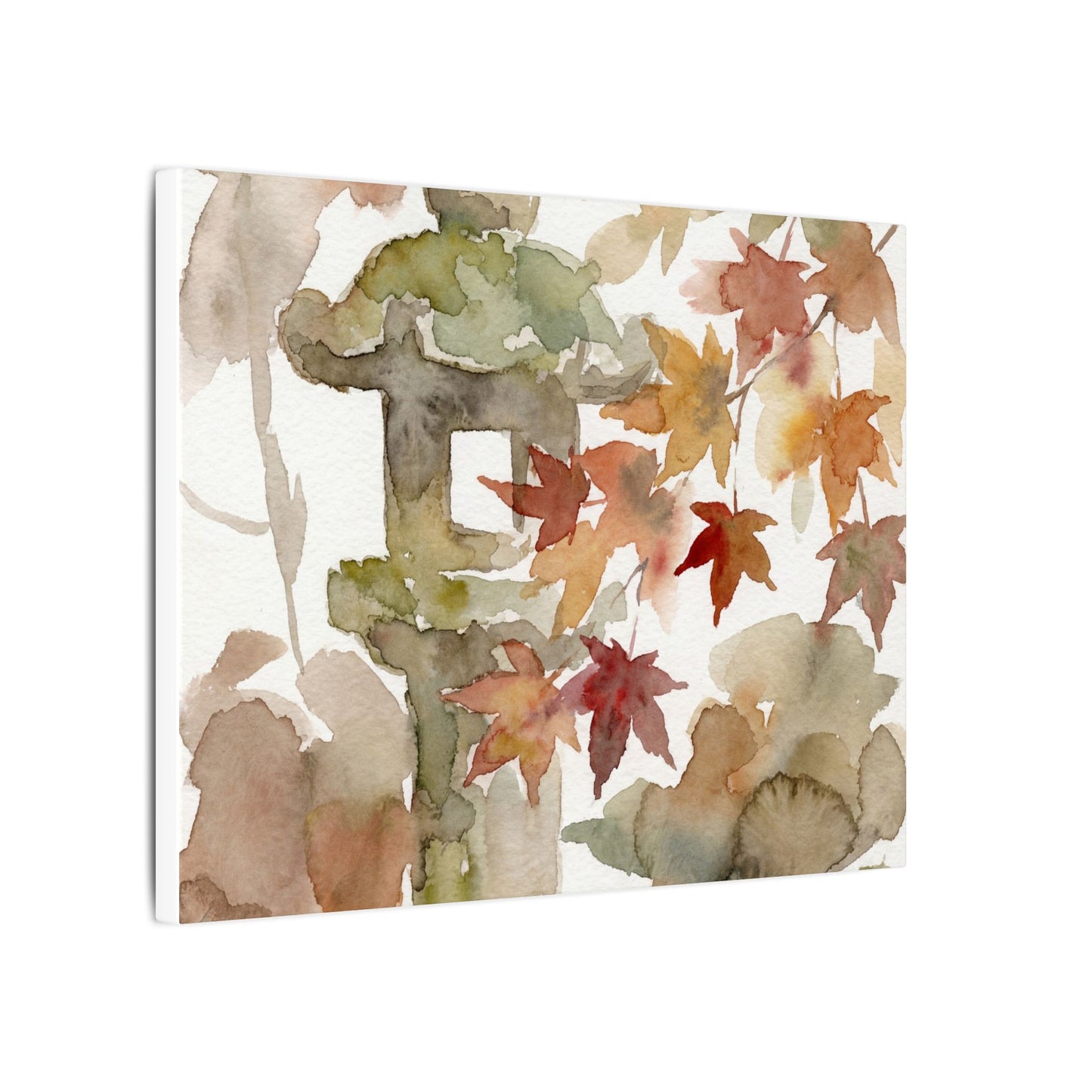 Stone Lantern Watercolor Canvas Art | Earthy Japandi Art