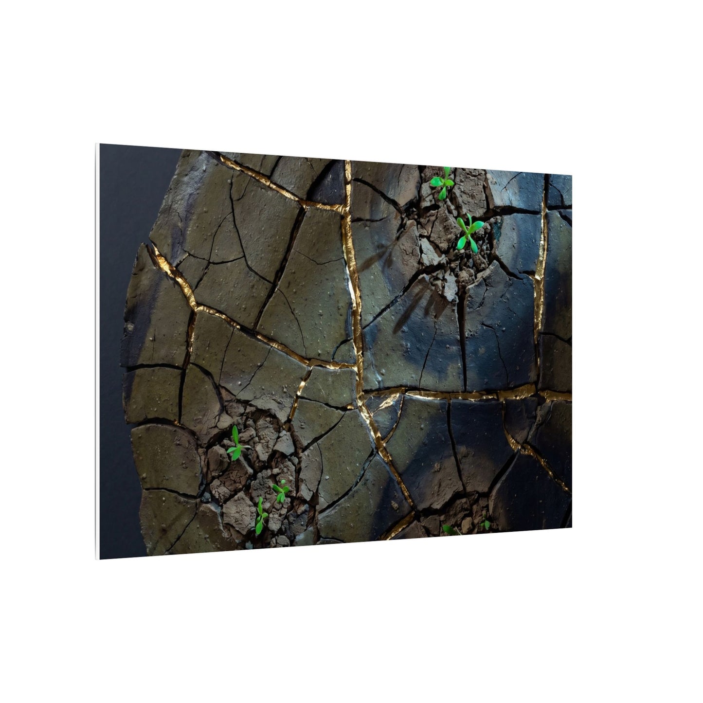Dark Japandi Cracked Earth in Moonlight | Moody Minimal Canvas Art