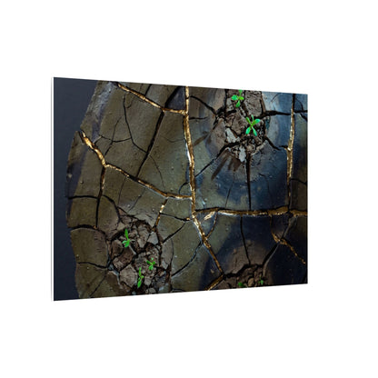 Dark Japandi Cracked Earth in Moonlight | Moody Minimal Canvas Art