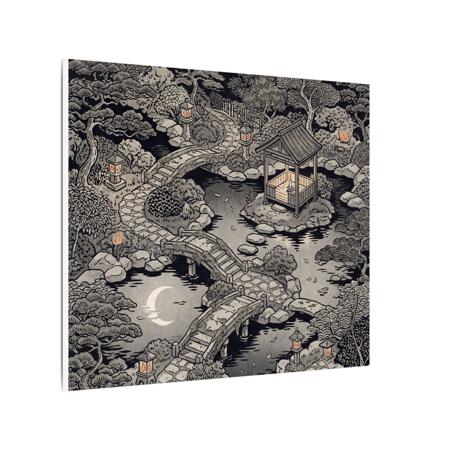 Moonlit Garden Ukiyo E Inspired Canvas Art | Serene Zen Art