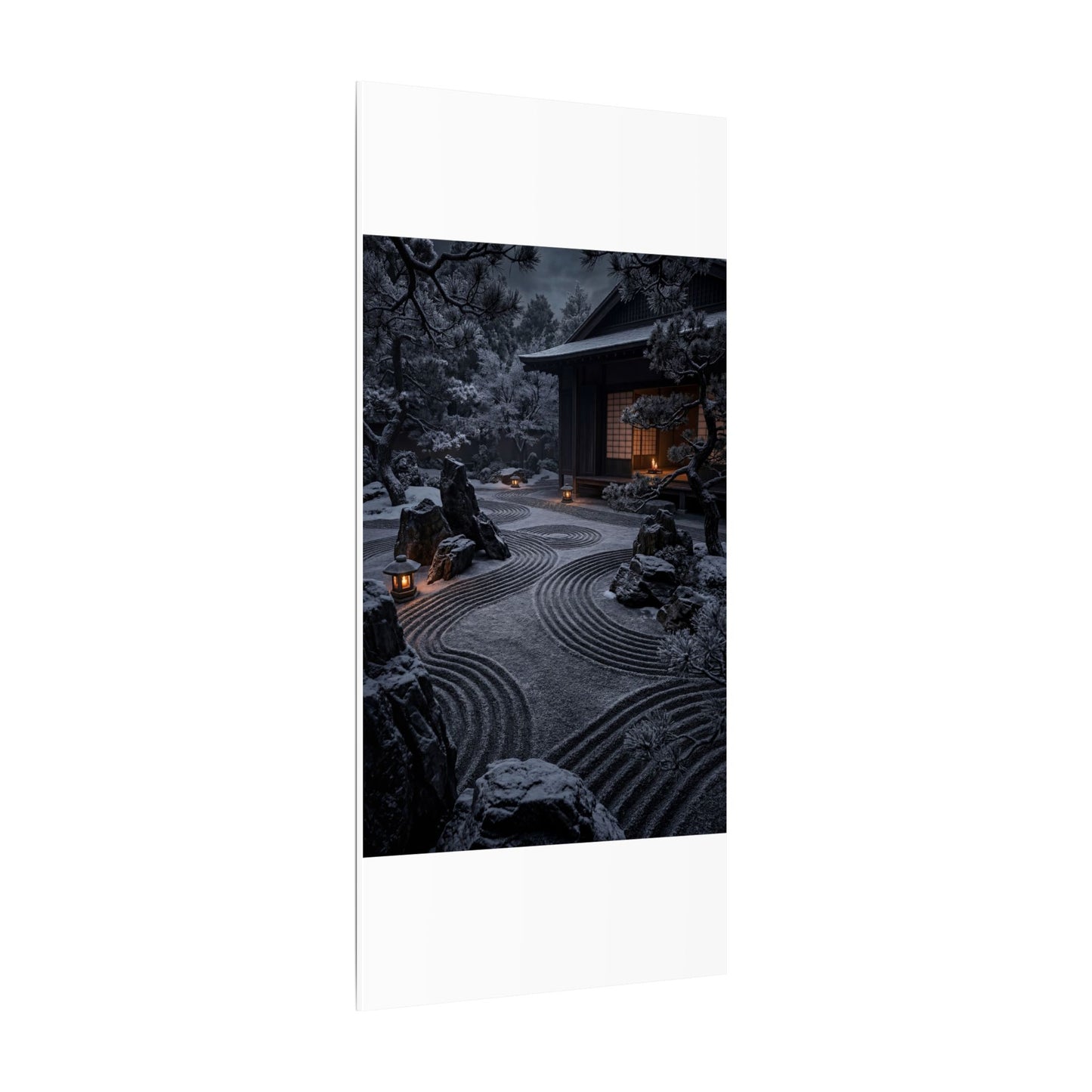 Candlelight Rock Garden Canvas Art - Dark Japandi Fukinsei