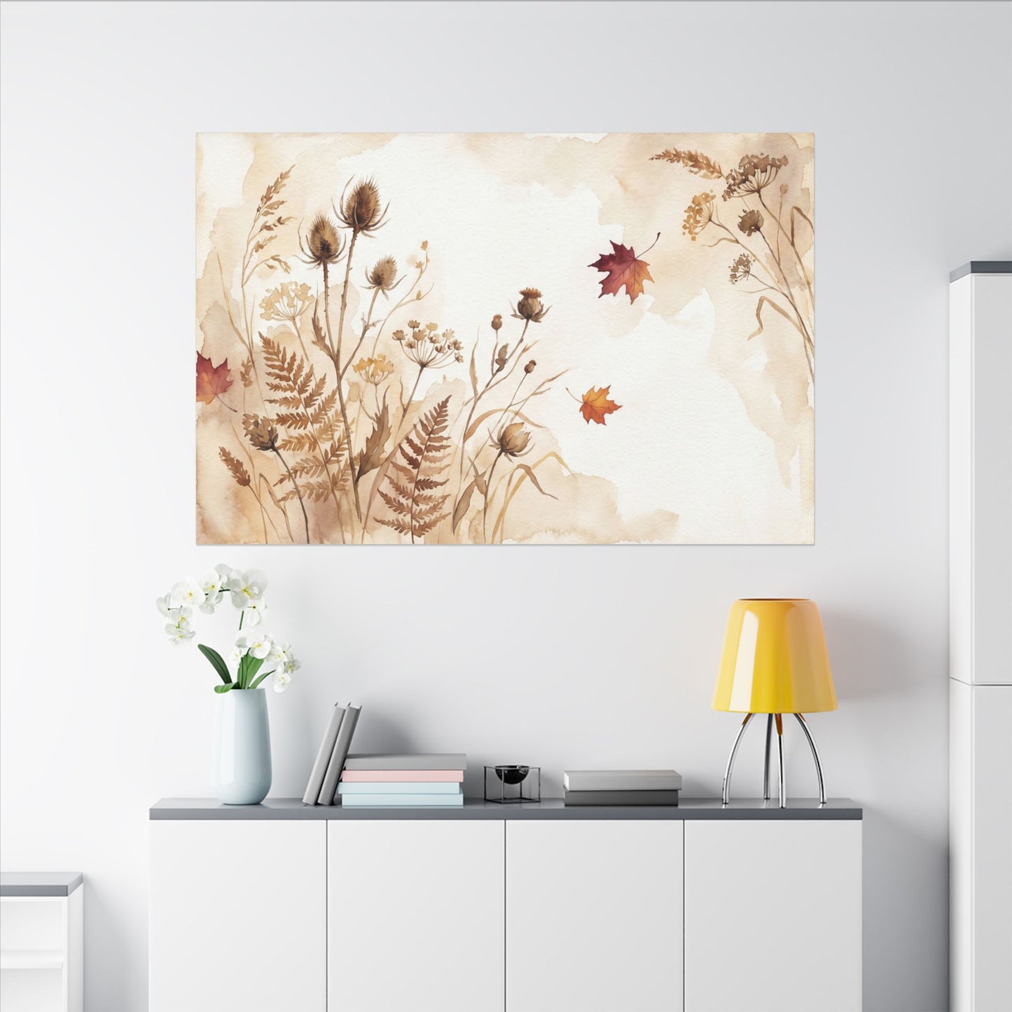 Dried Flowers Canvas Art | Autumn Japandi Watercolor Art