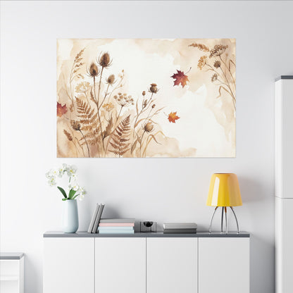 Dried Flowers Canvas Art | Autumn Japandi Watercolor Art