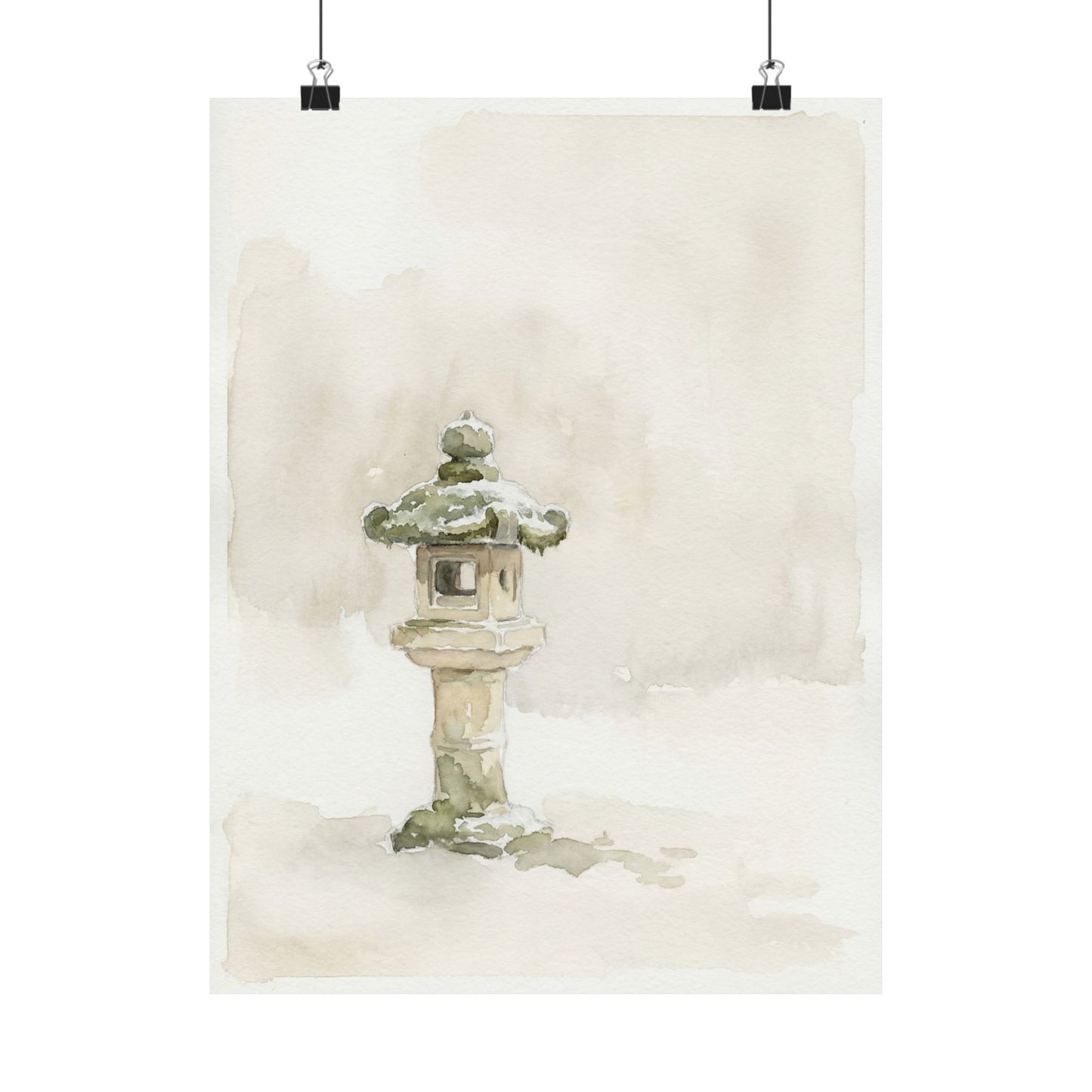 Japandi Stone Lantern in Overcast | Watercolor Wall Art Print Art Print