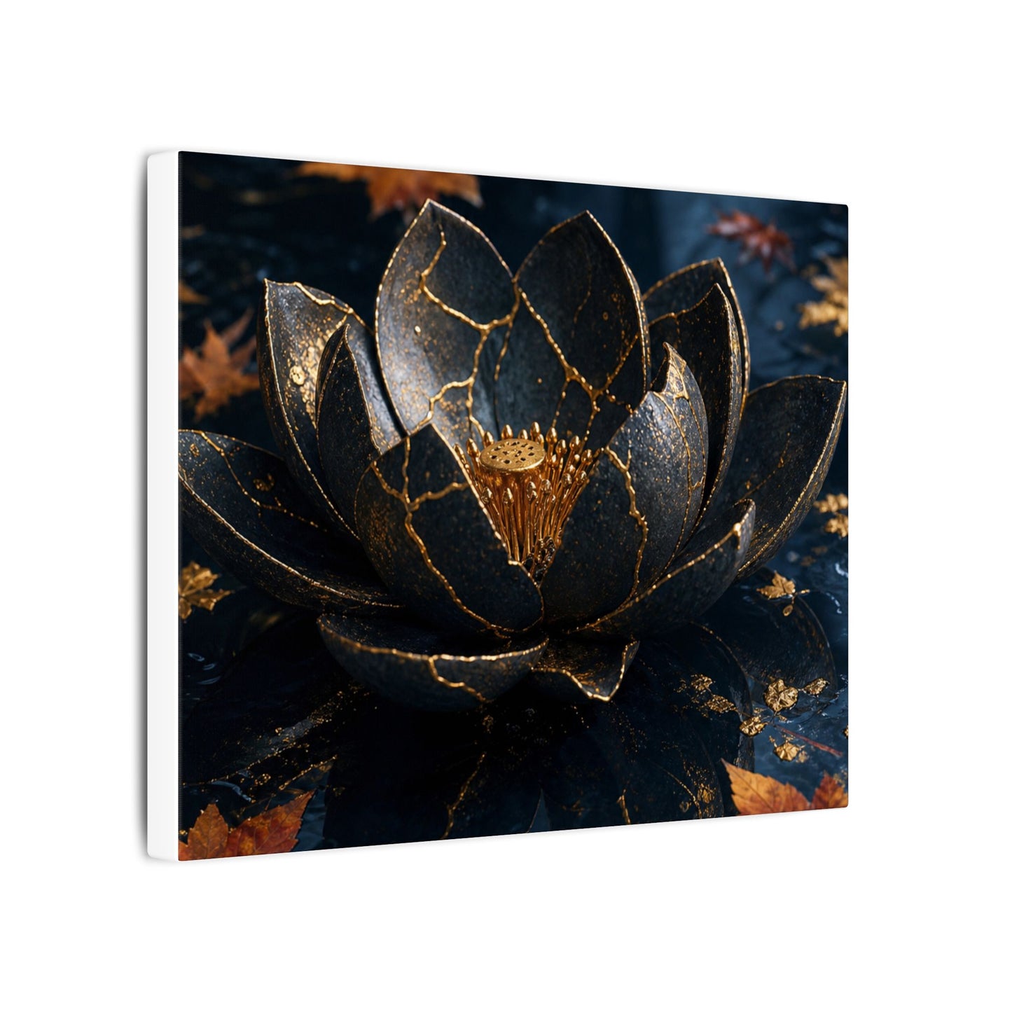 Moonlight Lotus Flower Canvas Art - Kintsugi Fukinsei