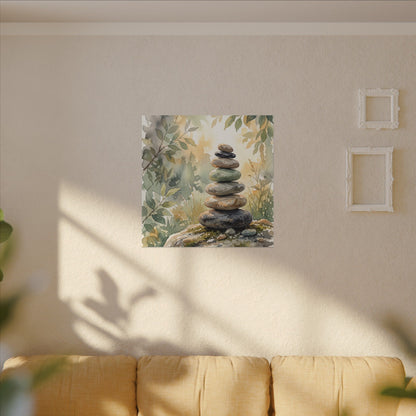 Golden Hour River Stones Canvas Art - Japandi Mono No Aware