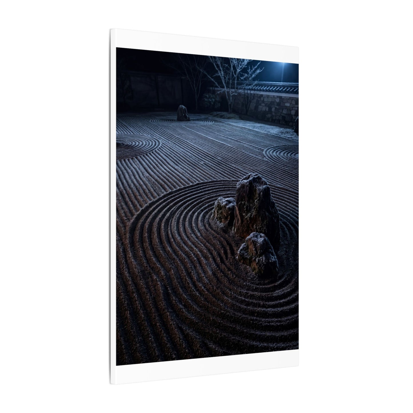 Moonlight Rock Garden Canvas Art - Dark Japandi Seijaku