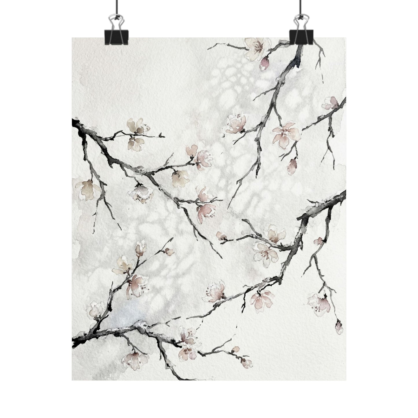 Winter Cherry Blossom Watercolor Wall Art Print | Elegant Decor Art Print