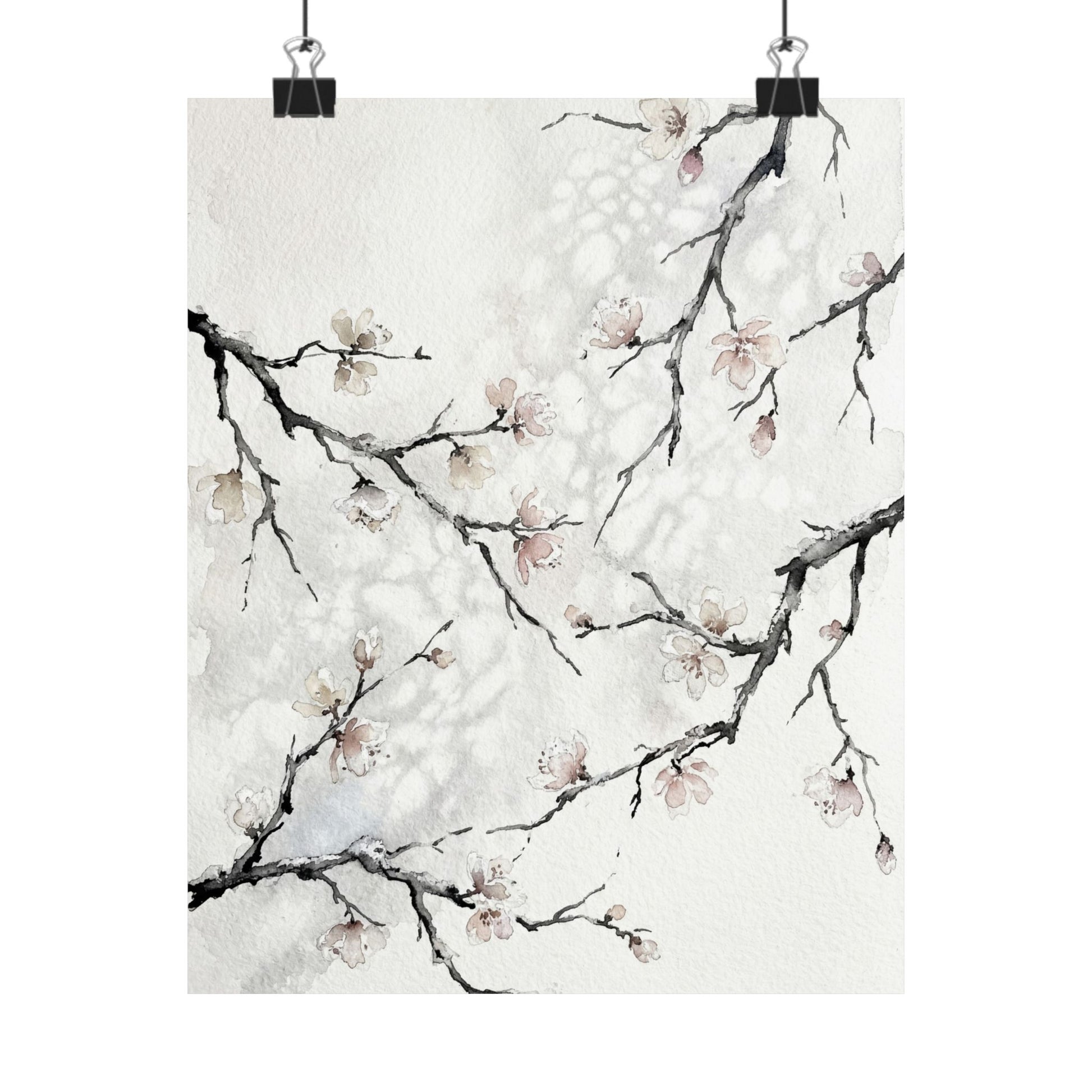 Winter Cherry Blossom Watercolor Wall Art Print | Elegant Decor Art Print