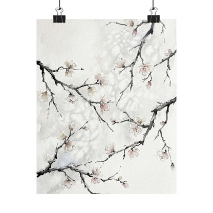 Winter Cherry Blossom Watercolor Wall Art Print | Elegant Decor Art Print