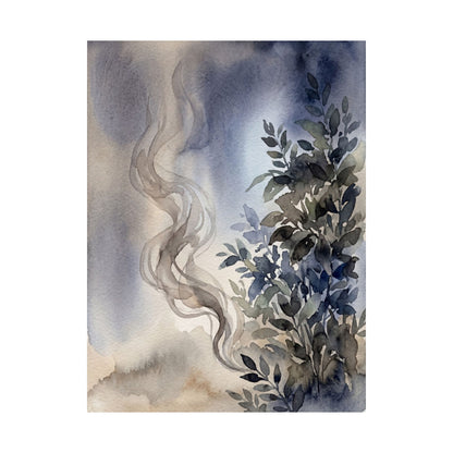 Japandi Incense Smoke in Moonlight | Watercolor Wall Art Print
