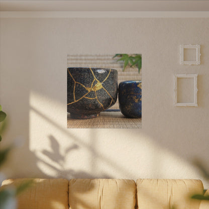 Tea Ceremony Crackle Gold Canvas Art | Philosophical Kintsugi Art