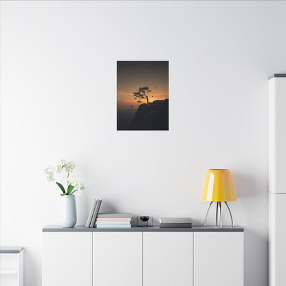 Dark Japandi Pine Tree in Golden Hour | Moody Minimal Canvas Art