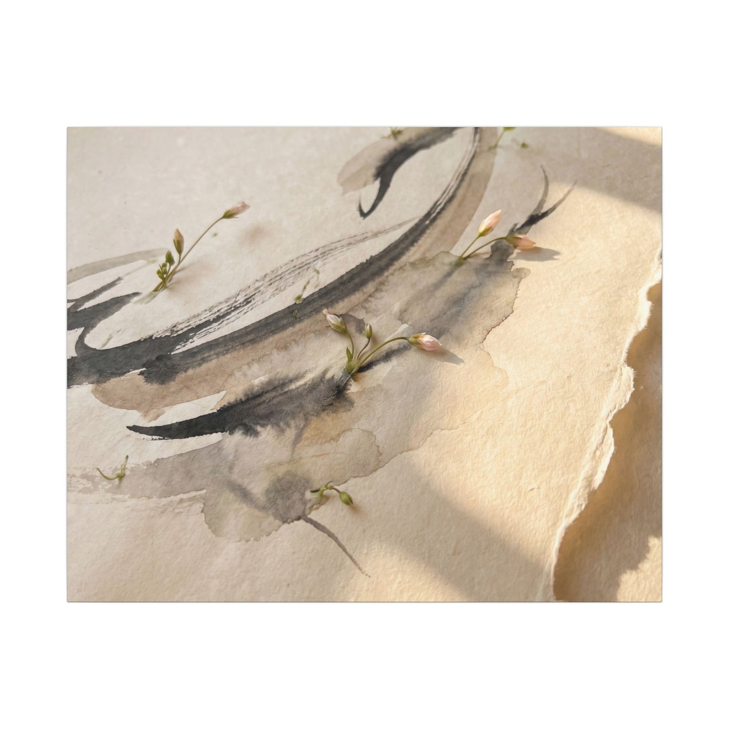 Ink Brushstroke Watercolor Canvas Art | Neutral Japandi Art
