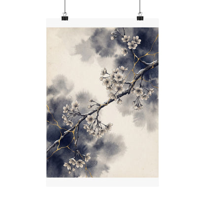 Beautiful Cherry Blossom Wall Art Print - Gold Vein Kintsugi Art Print