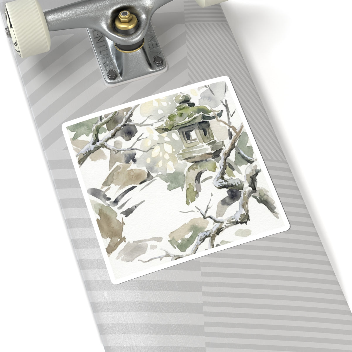Earthy Stone Lantern Sticker - Watercolor Japandi Art Print