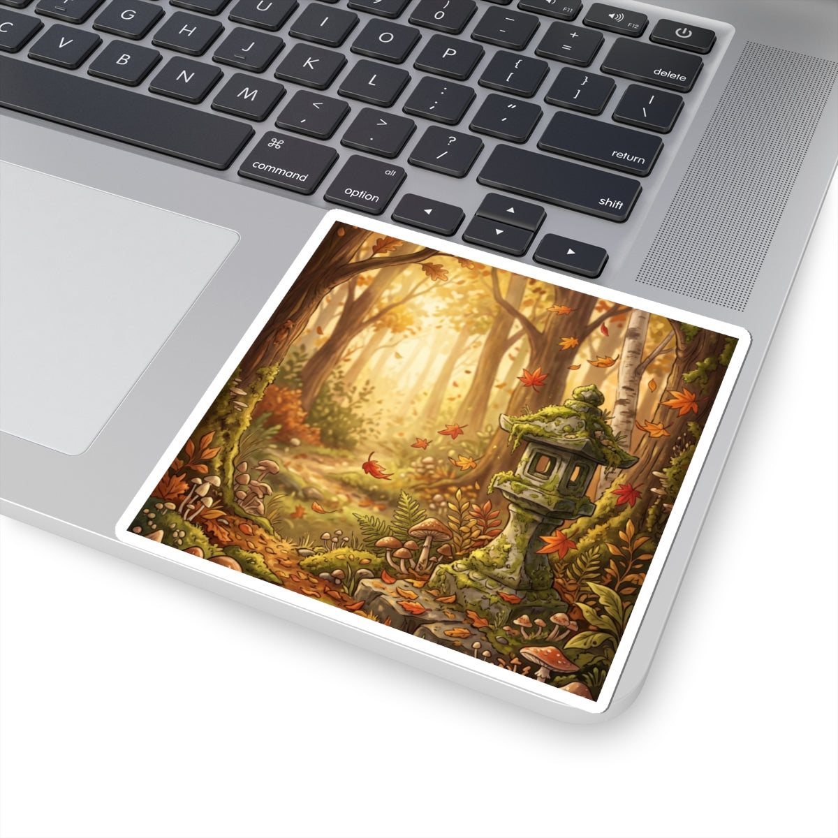 Autumn Stone Lantern Mushroom Illustration Sticker | Rustic Decor