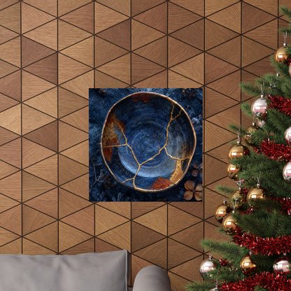Fukinsei Ceramic Bowl Wall Art Print - Kintsugi Crackle Gold