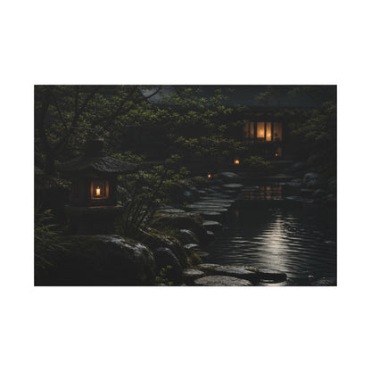 Moonlit Garden Shadow Zen Canvas Art | Sophisticated Dark Japandi Art