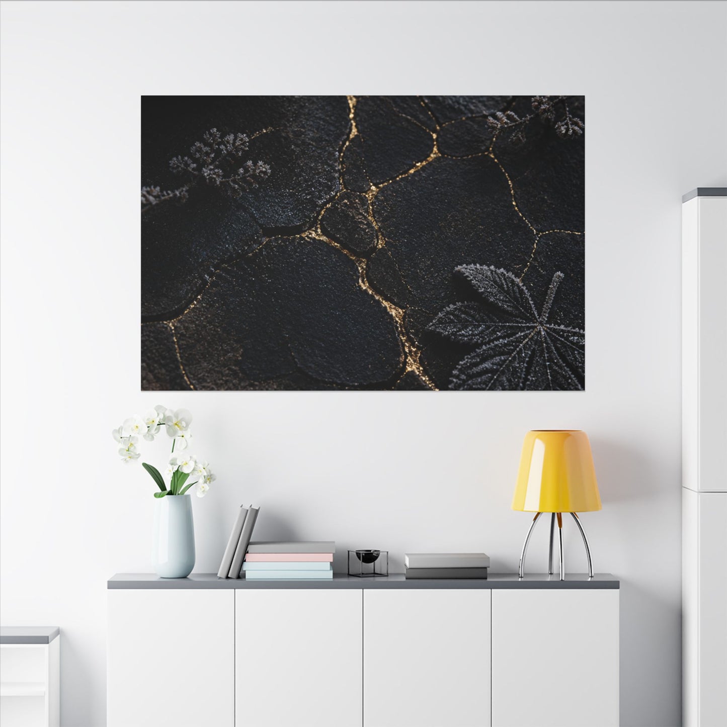 Candlelight Cracked Earth Canvas Art - Dark Japandi Ma