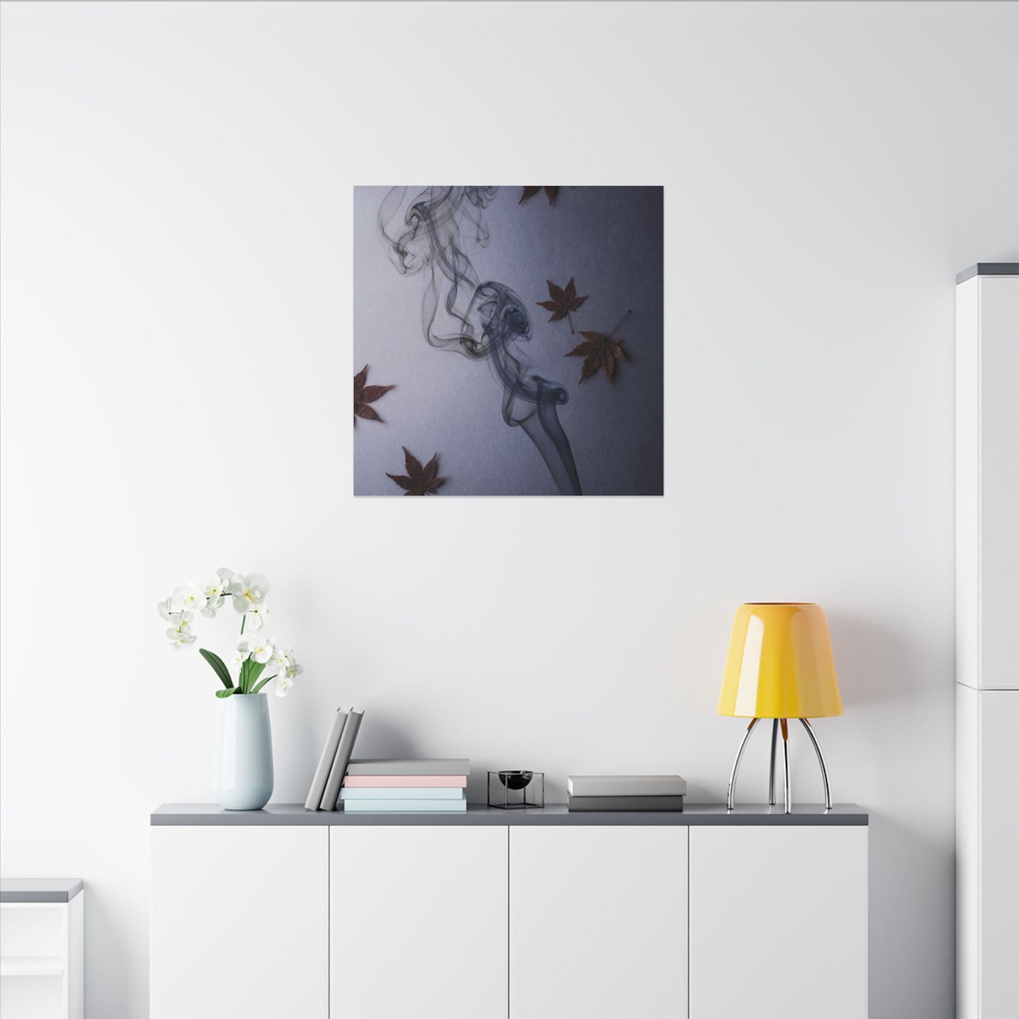 Dark Japandi Incense Smoke in Dawn | Moody Minimal Canvas Art