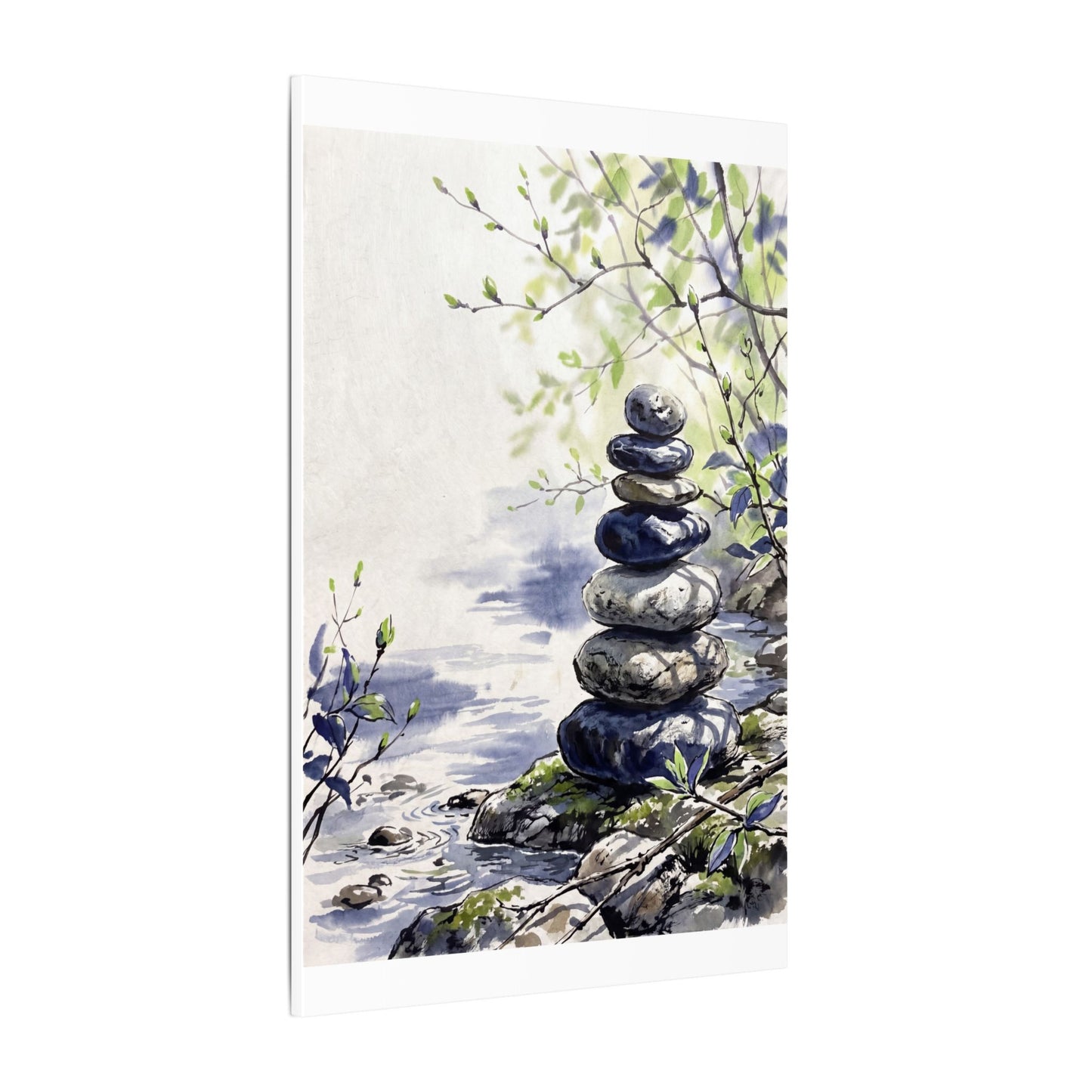 River Stones Sumi E Canvas Art | Serene Zen Art