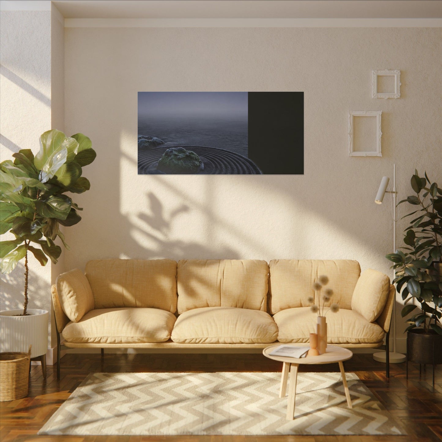 Ma Rock Garden Canvas Art - Dark Japandi Moody Minimal
