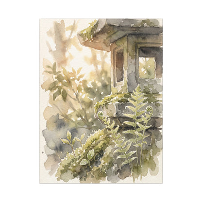 Earthy Stone Lantern Canvas Art - Watercolor Japandi