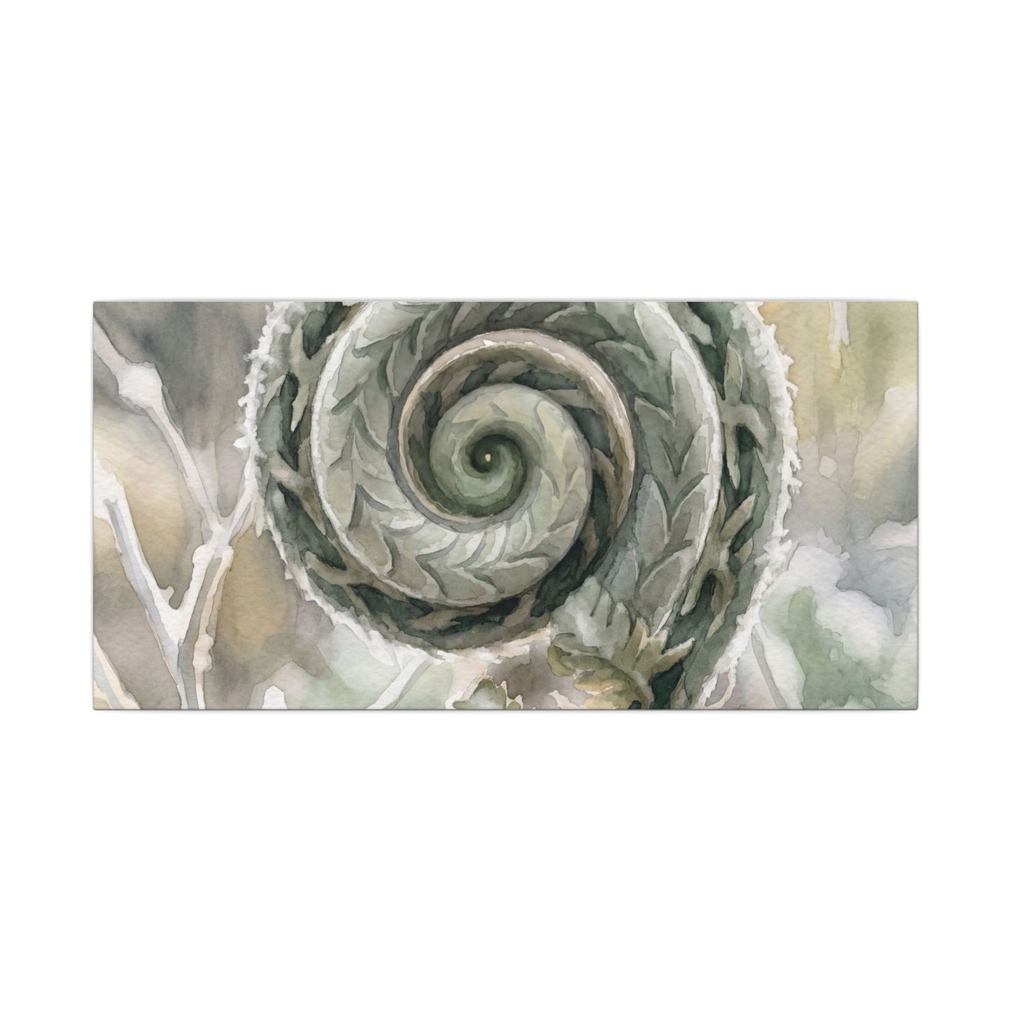 Winter Fern Unfurling Watercolor Canvas Art | Cozy Decor