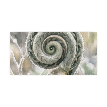 Winter Fern Unfurling Watercolor Canvas Art | Cozy Decor