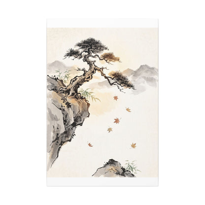 Peaceful Pine Tree Canvas Art - Sumi E Zen