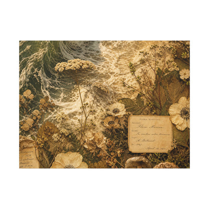 Spring Ocean Wave Herbarium Canvas Art | Nostalgic Decor