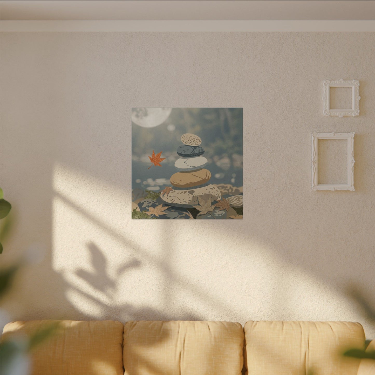 Warm River Stones Canvas Art - Japanese Pattern Japandi
